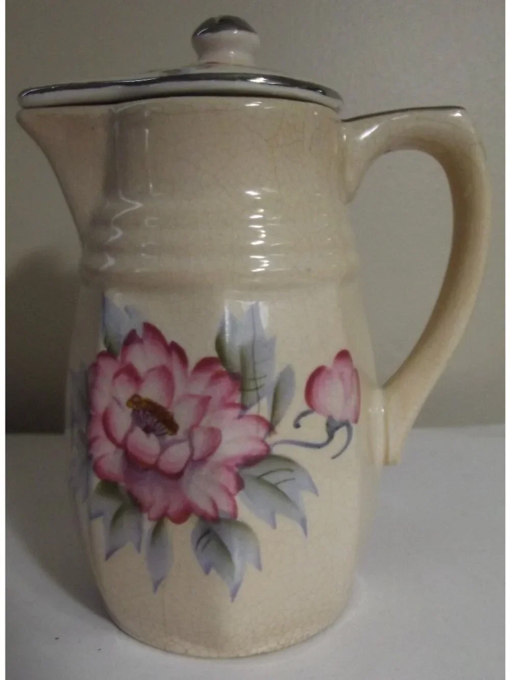 Vintage Small Pitcher Pink Flower Green Leaves Made in Japan 5